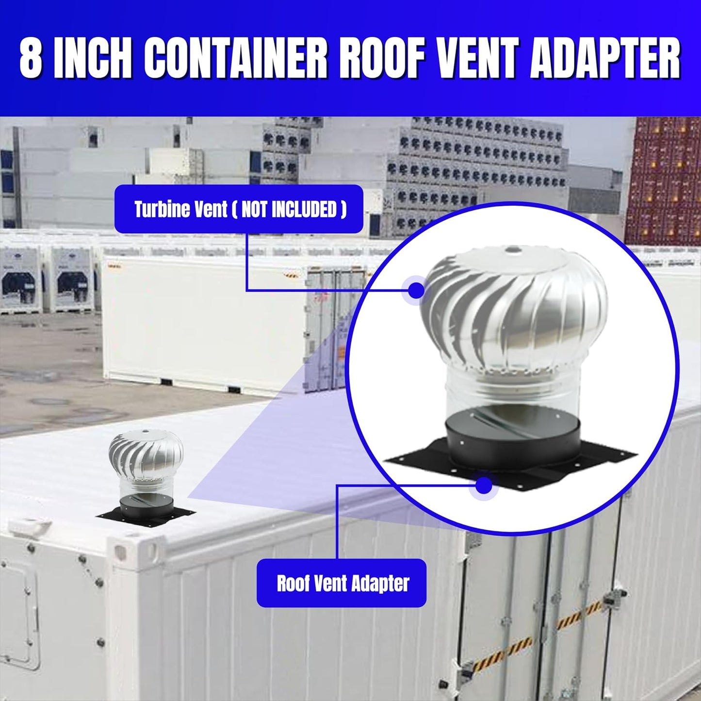 8 Inch Shipping Container Roof Vent Adapter 8" for Whirlybird Turbines, Round Chimney Caps and Corrugated Roof Window Vents, 3 Pack, Black