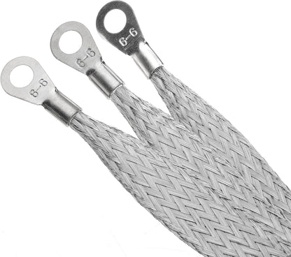 8 x 1/2-inches Braided Ground Strap Tinned Copper Automotive Ground Straps with 1/4-inches Ring Terminal 5PCS