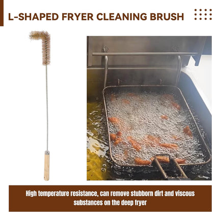 3 Pcs Fryer Cleaning Tools Including L Shaped Brass Bristles Fryer Deep Cleaning Brush, Fryer Deep Cleanout Rod, Long Handle Fryer Basket Brush for Restaurant Air Fryer Cleaning
