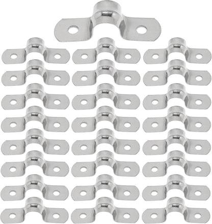 25 PCS M20 304 Stainless Steel Rigid Pipe Strap Two Hole Cable Strap u Bracket Pipe Clamps Heavy Duty Pipe Fasten Holder for Tube, Pipe or Wire Cord Installation (25, 20MM（3/4" ）)