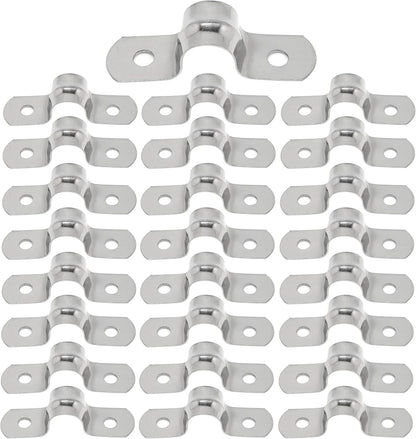 25PCS M25 304 Stainless Steel Rigid Pipe Strap Two Hole Cable Strap u Bracket Pipe Clamps Heavy Duty Pipe Fasten Holder for Tube, Pipe or Wire Cord Installation (25, 25MM（1 "）)