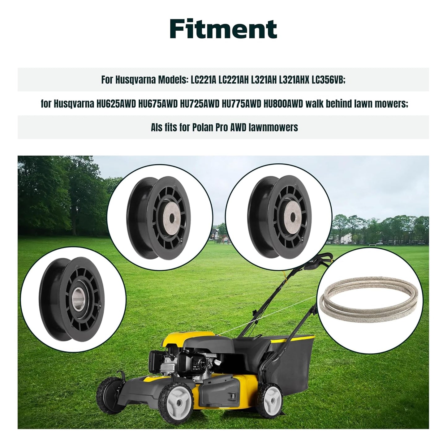 Idler Pulley Belt Repair Kit Replaces 587973001 587969201 580364609, fits for Husqvarna LC221A LC221AH Walk-Behind Lawn Mowers, for Husqvarna 22" AWD HU675AWD HU725AWD Mowers