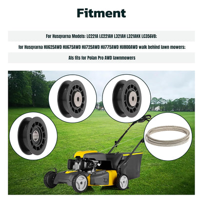 Idler Pulley Belt Repair Kit Replaces 587973001 587969201 580364609, fits for Husqvarna LC221A LC221AH Walk-Behind Lawn Mowers, for Husqvarna 22" AWD HU675AWD HU725AWD Mowers