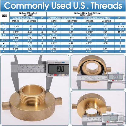2-1/2" NST (NH) Female x 1-1/2" NST (NH) Male Fire Hydrant Hose Adapter Brass Fire Equipment with Pin Lug for Fire Hydrants, Pipes, Hoses