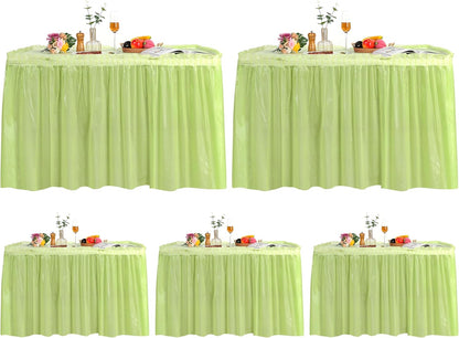 5 Pack Plastic Table Skirts & Cloths for Rectangle Tables, 14 Ft Blue Tableskirts & 54" x 108" Tablecloths - Tablecloth Skirt Covers for Party, Birthday, Baby Shower (Black)