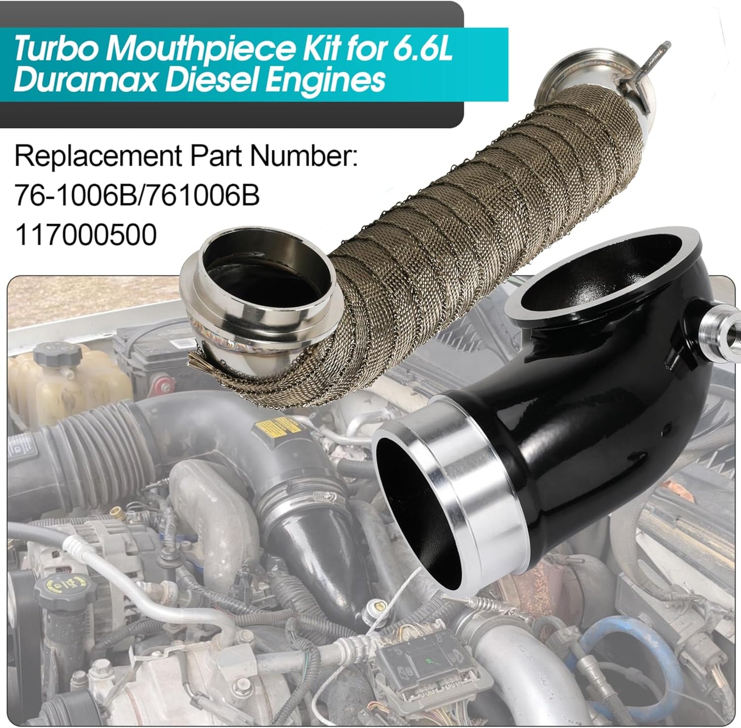 6.6 Turbo Mouthpiece, LLY Engine Turbo Mouthpiece Fits for Duramax 6.6L LLY 2004.5-2010, Inlet Manifold Intake Elbow Compatible with Chevrolet GMC Sierra Trucks with 117000500 Pipe, Siver