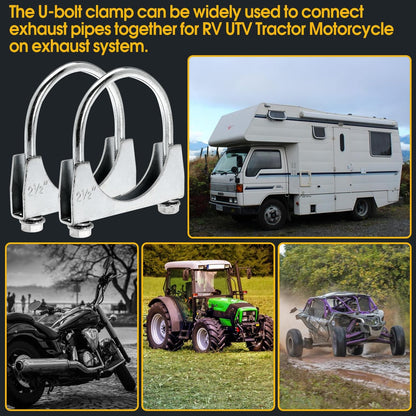 2-1/2" U Bolt Exhaust Clamp - 2.5 Inch U-Bolt Muffler Clamps Clip Replacement for RV UTV Tractor Motorcycle System