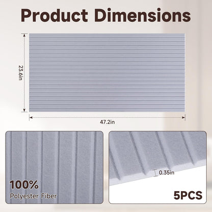 5 Pack Large Acoustic Panels for Wall Sound Proof 47.2 x 23.6 x 0.35 Inch Sound Dampening Panels for Wall Decor Sound Absorbing Polyester Fiber Wall Panel for Bedroom Home Studio Office