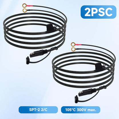 5FT 18AWG SAE Extension Cable, SAE Battery Charger Cord 18 AWG, 2 Pin Quick Disconnect SAE to O Ring Terminal Harness Extension Cord for Solar Batteries Cars Motorcycles, 2pcs