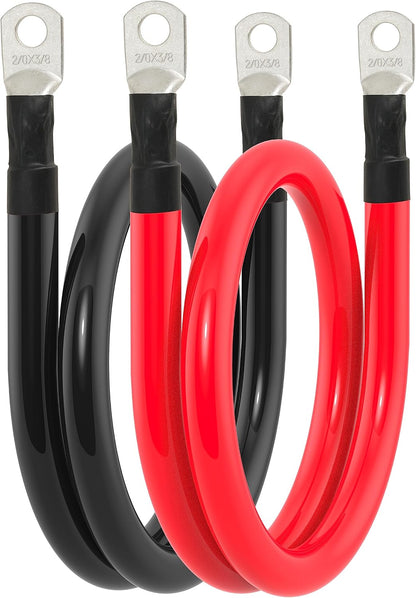 2/0 AWG Battery Cable 2/0AWG Gauge Battery Inverter Cables for Automotive Solar Marine Boat RV Car Motorcycle (2/0 AWG, 2FT, 3/8")
