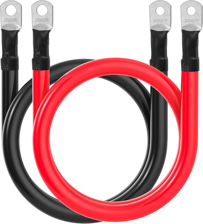 2 AWG Battery Cable 2AWG Gauge Battery Inverter Cables for Automotive Solar Marine Boat RV Car Motorcycle (2 AWG, 2FT, 3/8")