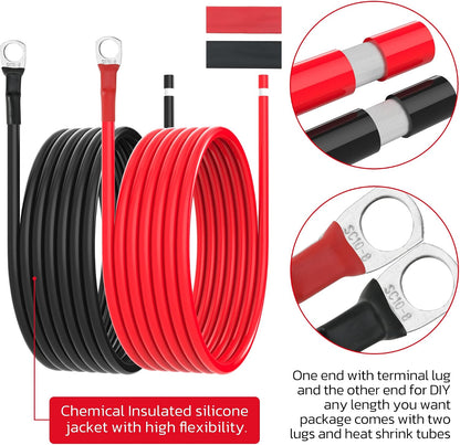 10 AWG Battery Cables 10 Gauge Solar Panel Wire Tinned Copper Extension Cable with 5/16'' Lugs for RV Solar Panel Car Automotive (10AWG 10FT)