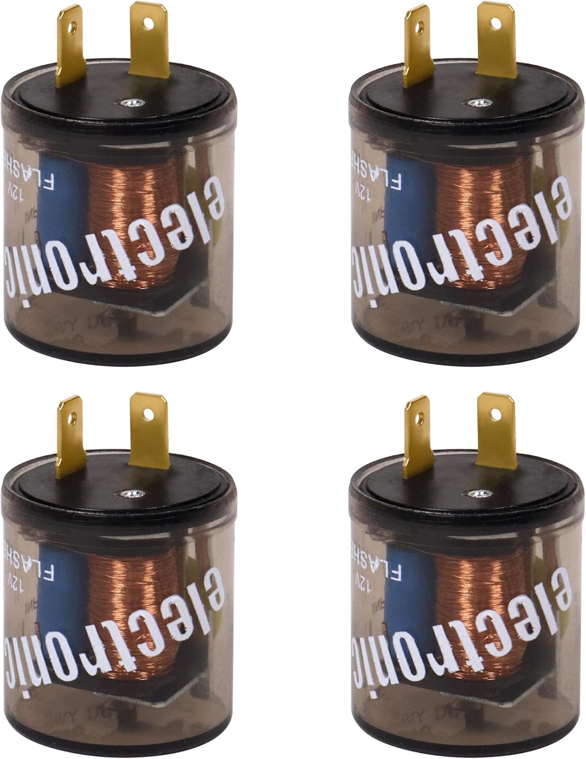 LED Flasher Relay 2 Pin 12V Electronic LED Turn Signal Flasher Blinker Relay 2-terminal for Cars Trucks Motorcycles, Two Prong Round (4pcs 2-pin, Without Ground Wire)