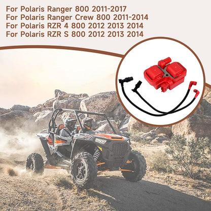 Ignition Coil Replace 2876049 4010425 and Spark Plug Wire Cap Replace 4012888 4012889 for Polaris Ranger Crew RZR 4 S 800 2011-2017 (CWC)