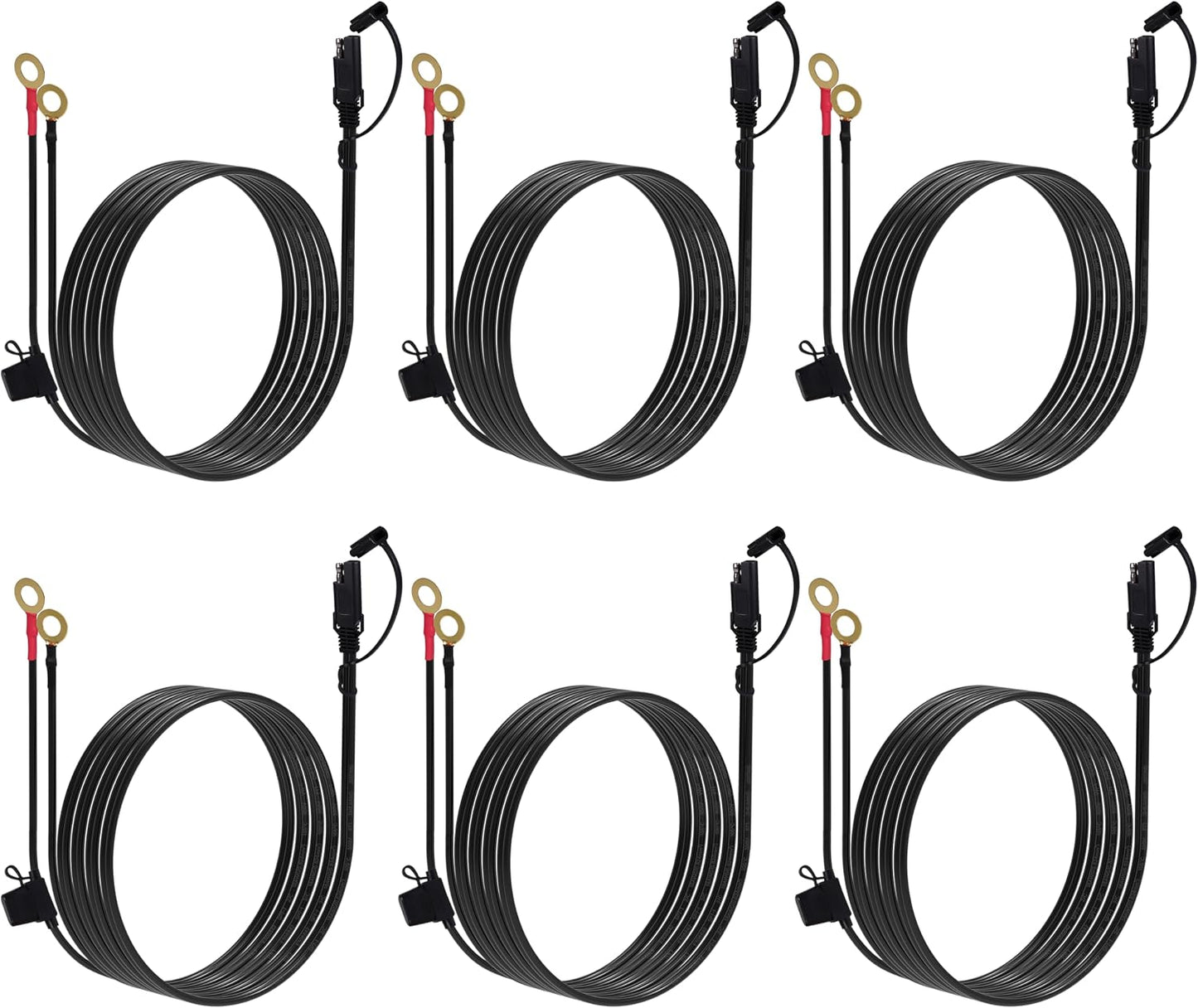 2FT 18AWG SAE Extension Cable, Battery Charger Cord 18 AWG, 2 Pin Quick Disconnect SAE to O Ring Terminal Harness Extension Cord for Solar Batteries Cars Motorcycles, 6pcs