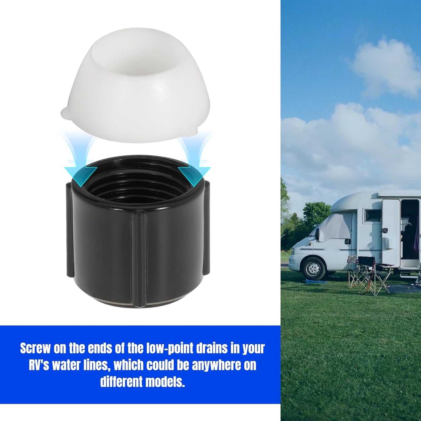 Low Point Drain Caps and Seals for RVs Campers Trailers 1/2 Inch RV Hot and Cold Water Lines 1/2″ (Set of 2)