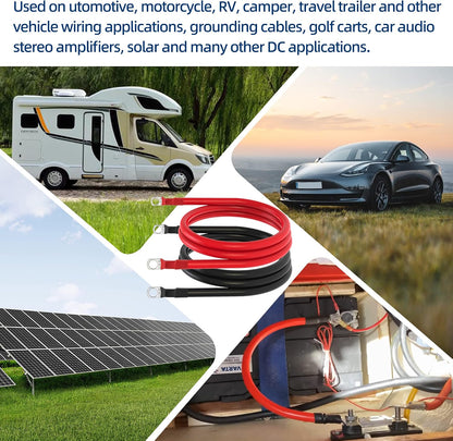 4 AWG Battery Cable 4 Gauge Battery Wires with 3/8 terminals Power Inverter Cables for Solar Boat Marine RV Car (4FT, 1 red+1 black cable)