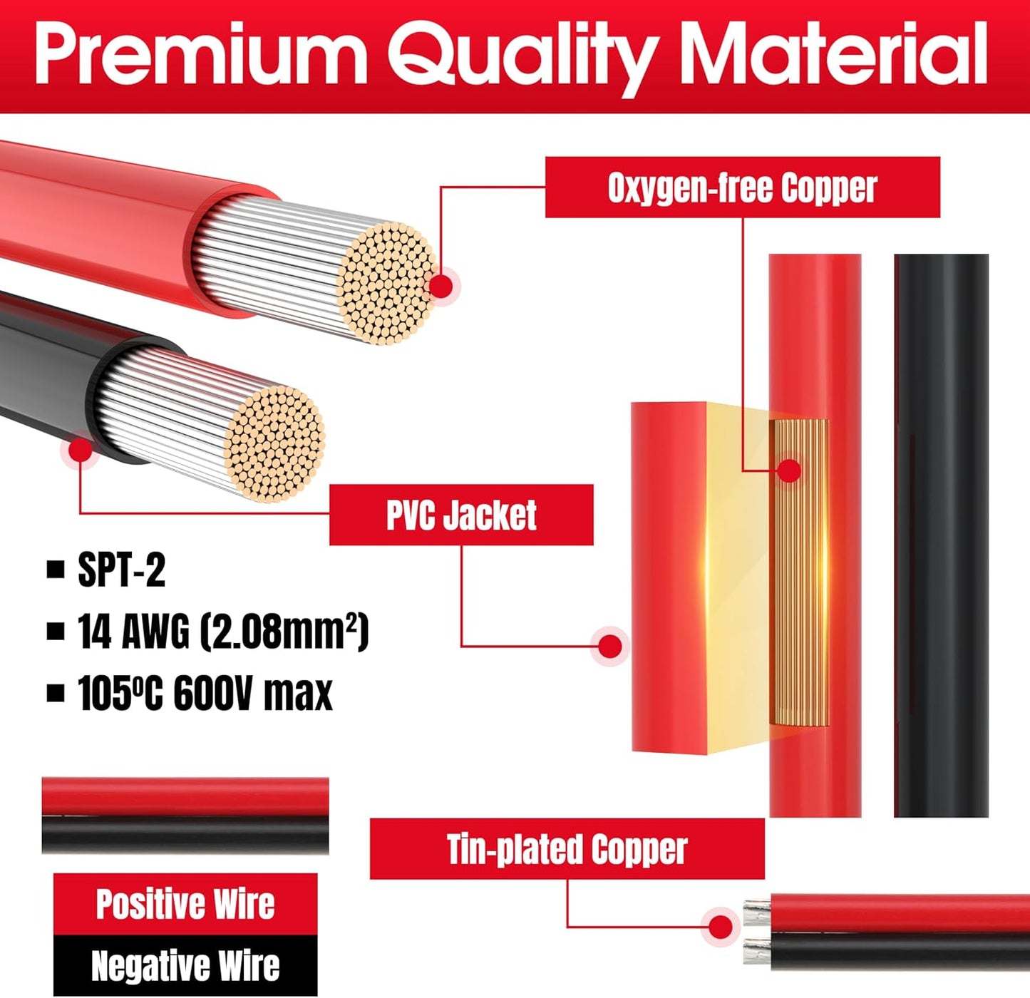 1FT 14AWG SAE Extension Cable, 14 Gauge SAE Connector Cable 14 AWG 2 Pin SAE Quick Disconnect for Solar RV Automotive, 8PCS