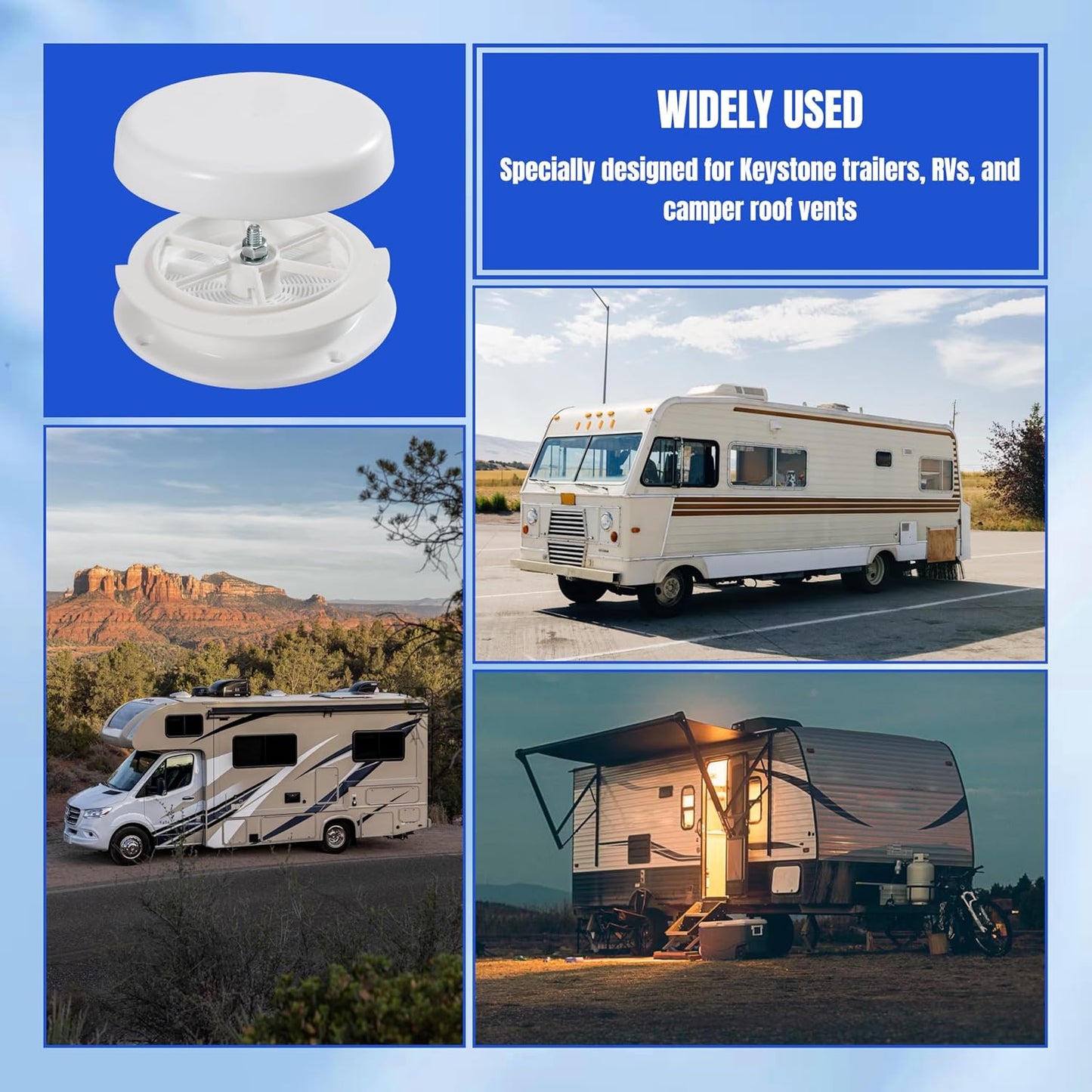 1 Pack RV Roof Mushroom Vent with 2Pcs Water Guard Cap Cover for RV Homes Campers Trailers Keystone Motor