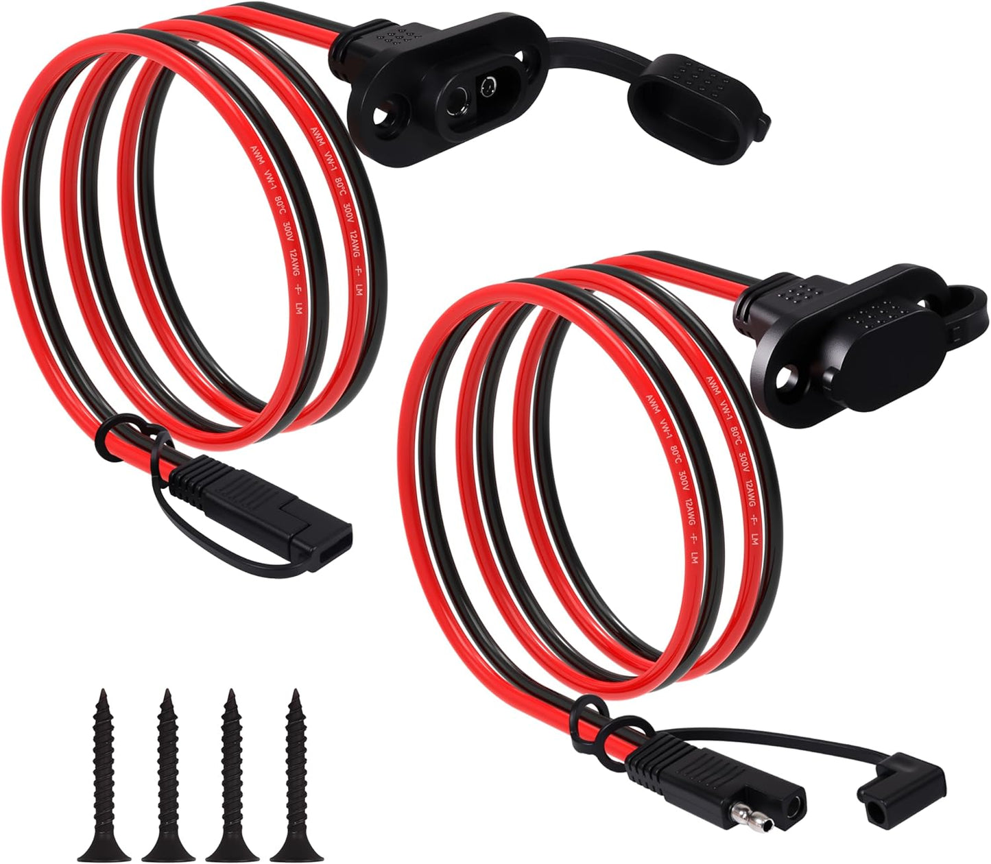 1FT 12AWG SAE Quick Connector Harness, 12 AWG 12 Gauge SAE Power Socket Sidewall Port Connector Male to Female Socket Cable with Dust Cover for Solar Panel, Generator, Battery Charger (12AWG 1FT)