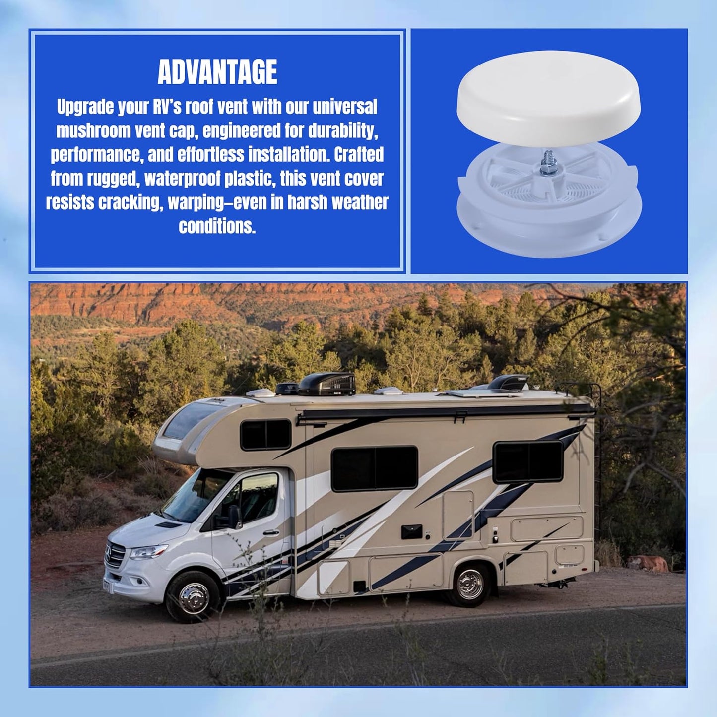 1 Pack RV Roof Mushroom Vent Cap Water Guard Cover for RV Homes Campers Trailers Keystone Motor