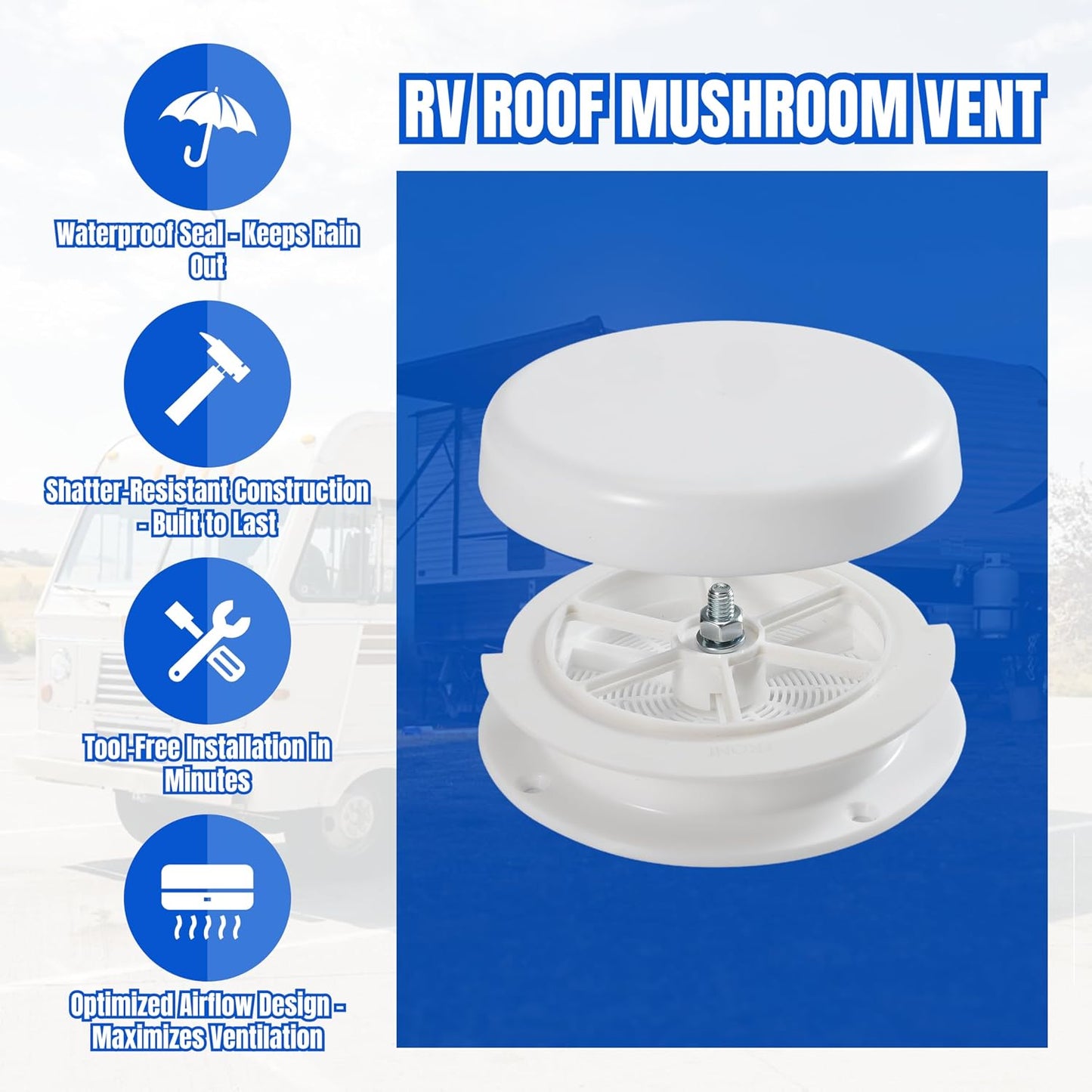 RV Roof Mushroom Vent Cover Plumbing Vent Cap Waterproof for Camper Trailer Ceiling Ventilator for Improved Airflow Heat Reduction, 2Pack