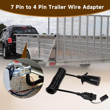 18 AWG 4.5FT 7 Pin to 4 Pin Trailer Wire Adapter, 7 to 4 Trailer Plug for Trailer Towing, 7 Way Round to 4 Way Flat Trailer Coiled Extension Wiring Harness Connector for Tow Vehicles, Black