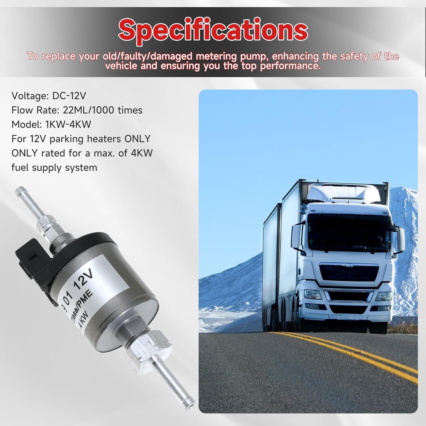 12V 22ML Fuel Pump for Espar Eberspacher Airtronic D2 D4 1KW-4KW Diesel Dosing Pump Heater Replaces 22451901 224519010000
