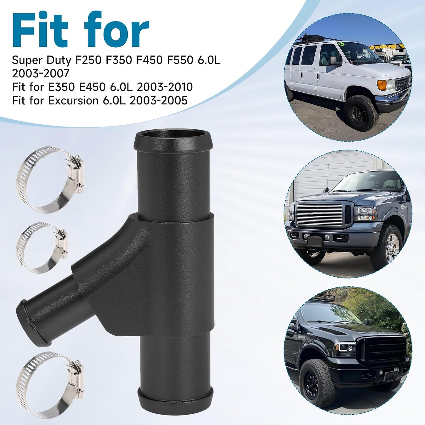 Radiator Coolant Y Tube Connector Pipe for Super Duty F250 F350, Black | For F450 F550 6.0L 2003-2007, For E350 E450 6.0L 2003-2010, For Excursion 6.0L 2003-2005