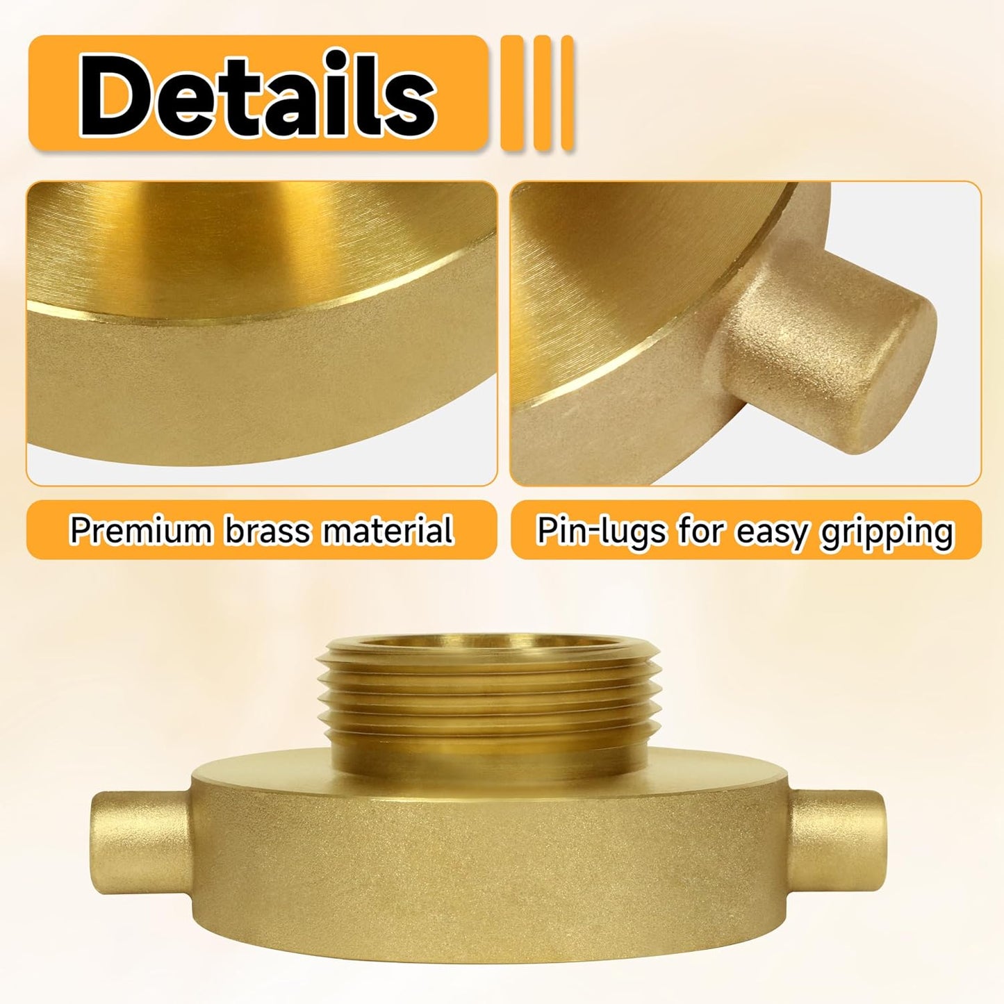 2-1/2""NH NST Female x 1-1/2"" NPT Male Fire Hydrant Adapter, Fire Hydrant Hose Adapter Brass Fire Equipment for Fire Hose or Hydrant with Pin Lugs, Gold