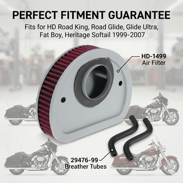 29461-99 HD-1499 Air Filter and 29476-99 Breather Tube Kit Fits for Harley Davidson 1999-2007 Motorcycles