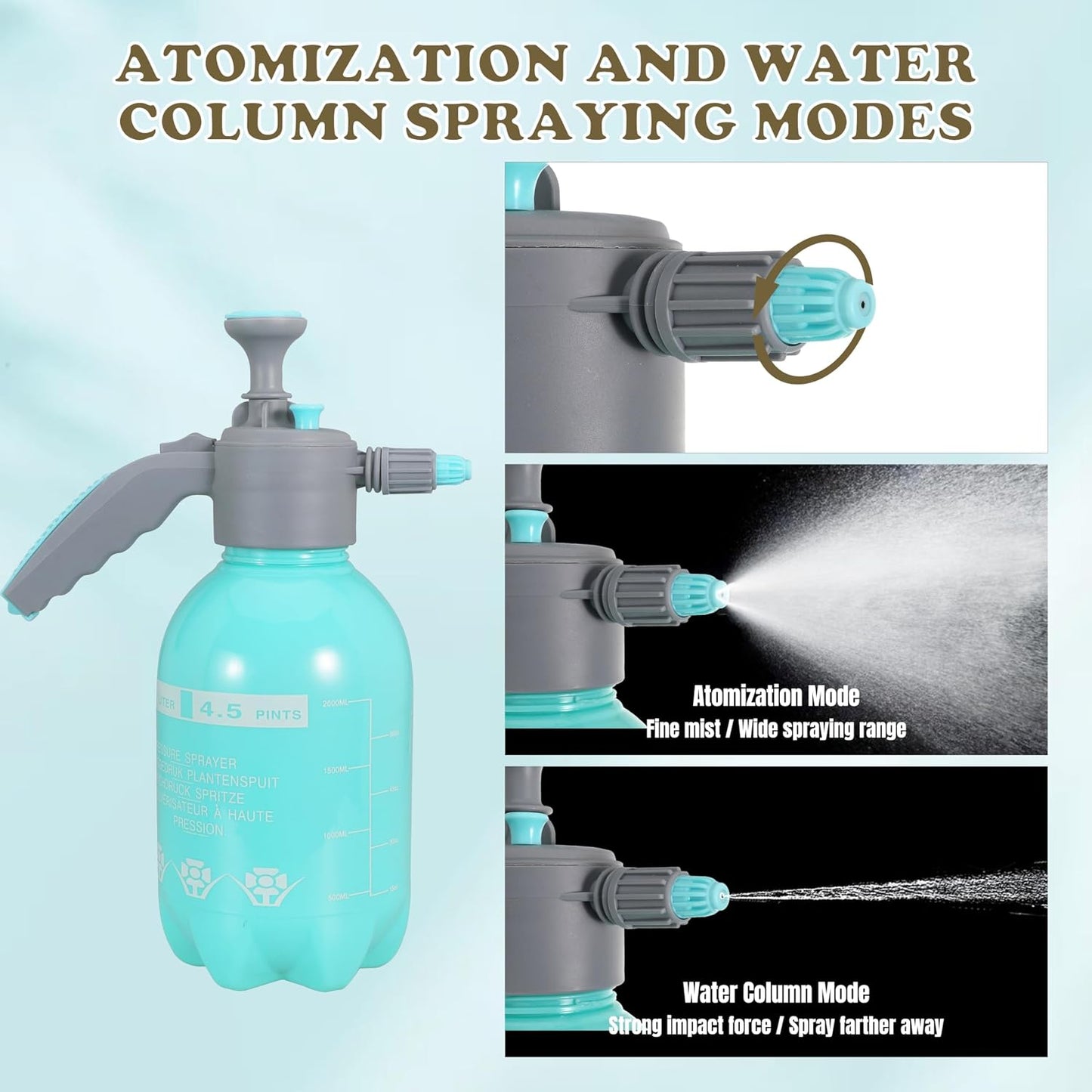 2L (0.5Gal) Handheld Manual Garden Sprayer Water Mist Spray Bottle Adjustable Brass Nozzle Safety Valve Handheld Pressure Pump for Plants, Lawn Care, Home