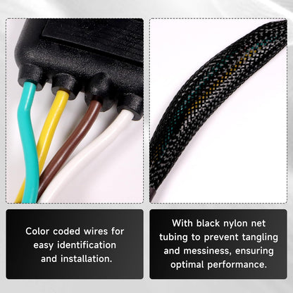 16 AWG 4FT 4-Pin Flat Trailer Wiring Harness with 4 Way to 4 Way Male and Female Connector 16 Gauge 4 to 4 Trailer Extension Wire with Dust Cover for Trailer and Vehicle, Black, 4-16G-4FT