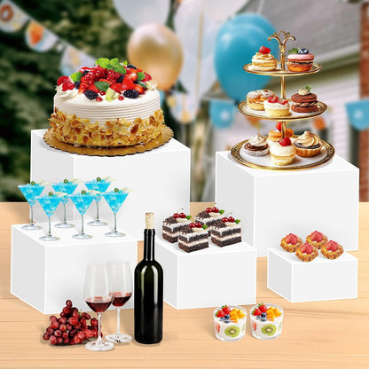 frtzal 6PCS Food Risers for Buffet Table Display Stand for Catering Dessert Matte black Cube Boxes Nesting Risers with Hollow Bottoms (White, M-6,7,7.5.8,9,10)