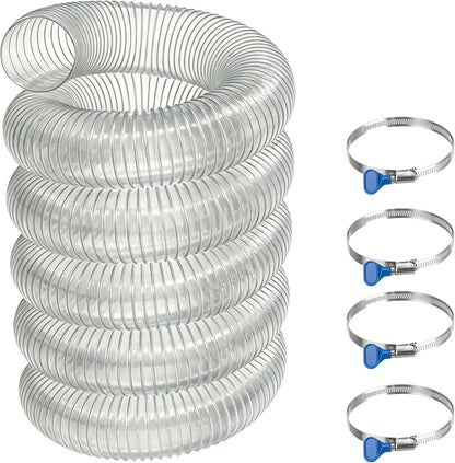 5" x 10' Heavy Duty Dust Collection Hose, Thickened Clear PVC Flexible Hose with Steel Wire Reinforced, Puncture Resistant for Woodworking Dust Collector System