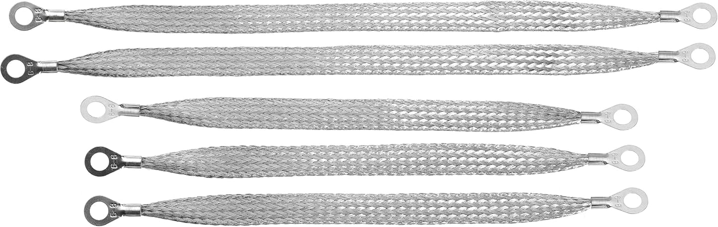 Automotive Ground Strap 3pcs Braided Ground Strap 10" x 1/2" and 2pcs 13" x 1/2" Ring Terminal for Vehicle Grounding
