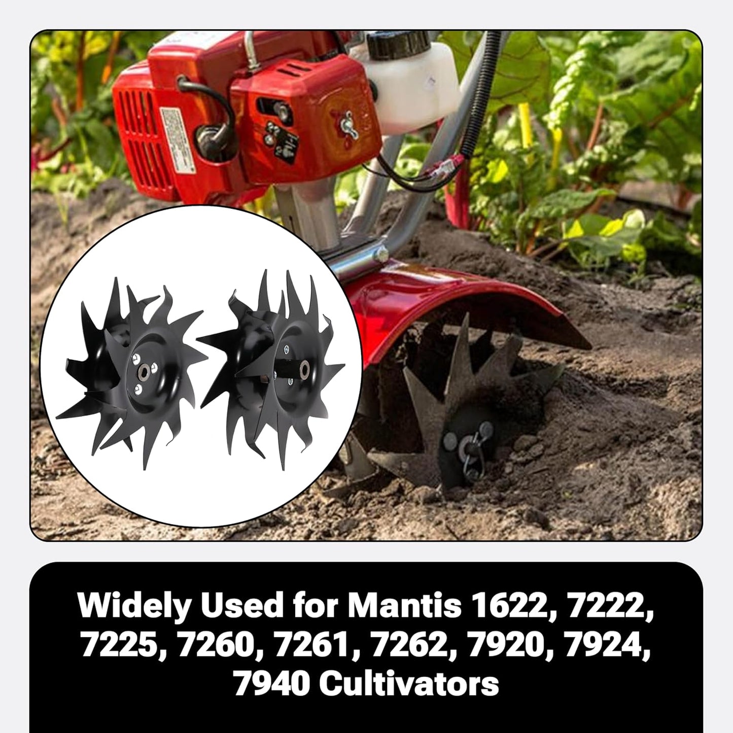 Power Tiller Tines for Mantis 1622, 7222, 7225, 7260, 7261, 7262, 7920, 7924, 7940 Cultivators, Till up to 10-Inch deep and 9-Inch Wide