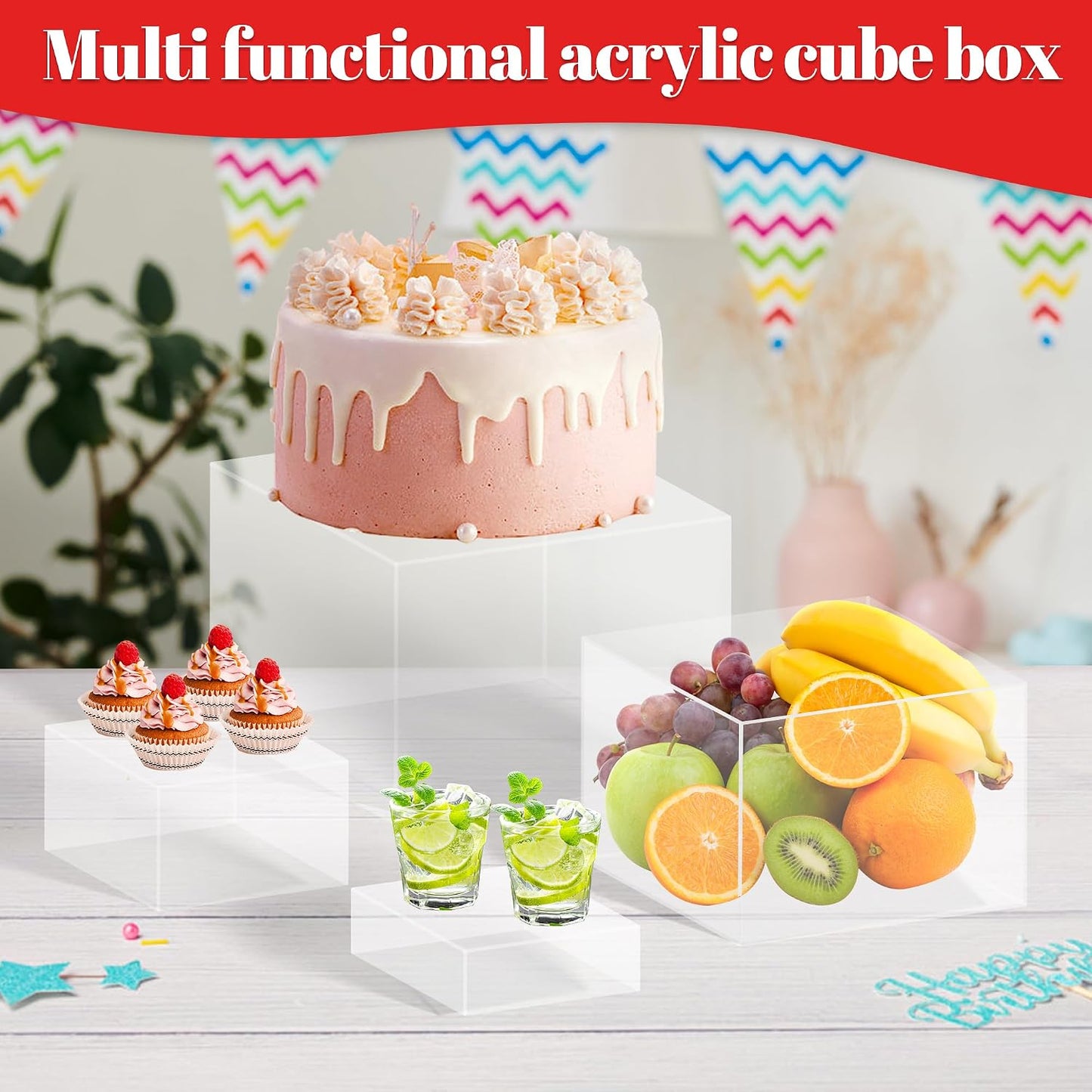 8 Buffet Risers Acrylic Cube Display Stands Box Risers with Hollow Bottoms Dessert Table Display Set Food Nesting Risers for Buffet Table, Cupcake Candy Food, Parties, Brunch, Weddings (Transparent, 8pcs-3''4''5''6''7''8'' 9'' 10'')