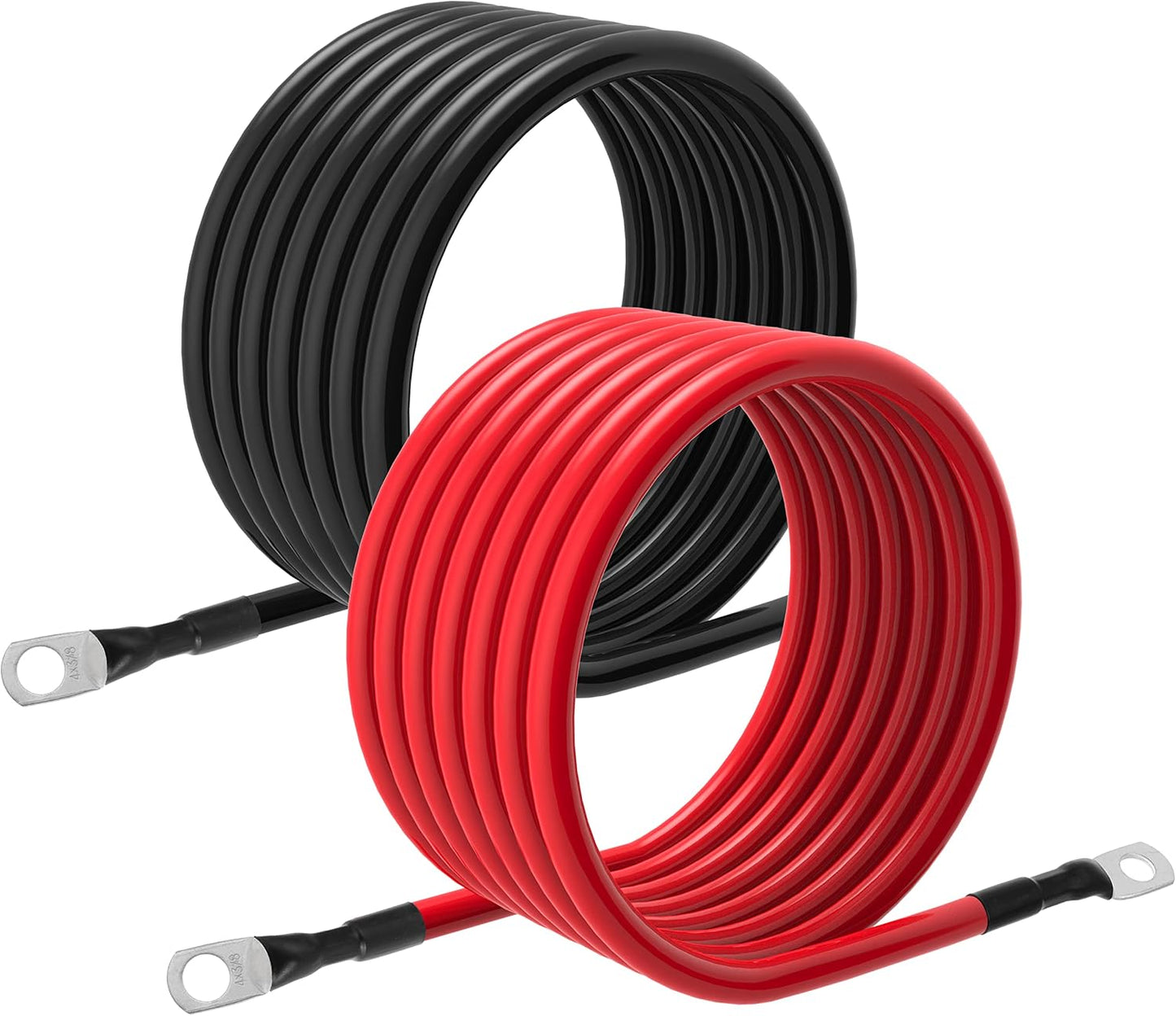 6 AWG Battery Cables 6 Gauge Battery Inverter Cables with 3/8 Inch and 5/16 Inch Lugs Each End for Solar Marine RV Car SUV Truck Tractor Motorcycle 2pcs (3FT, 6 AWG)