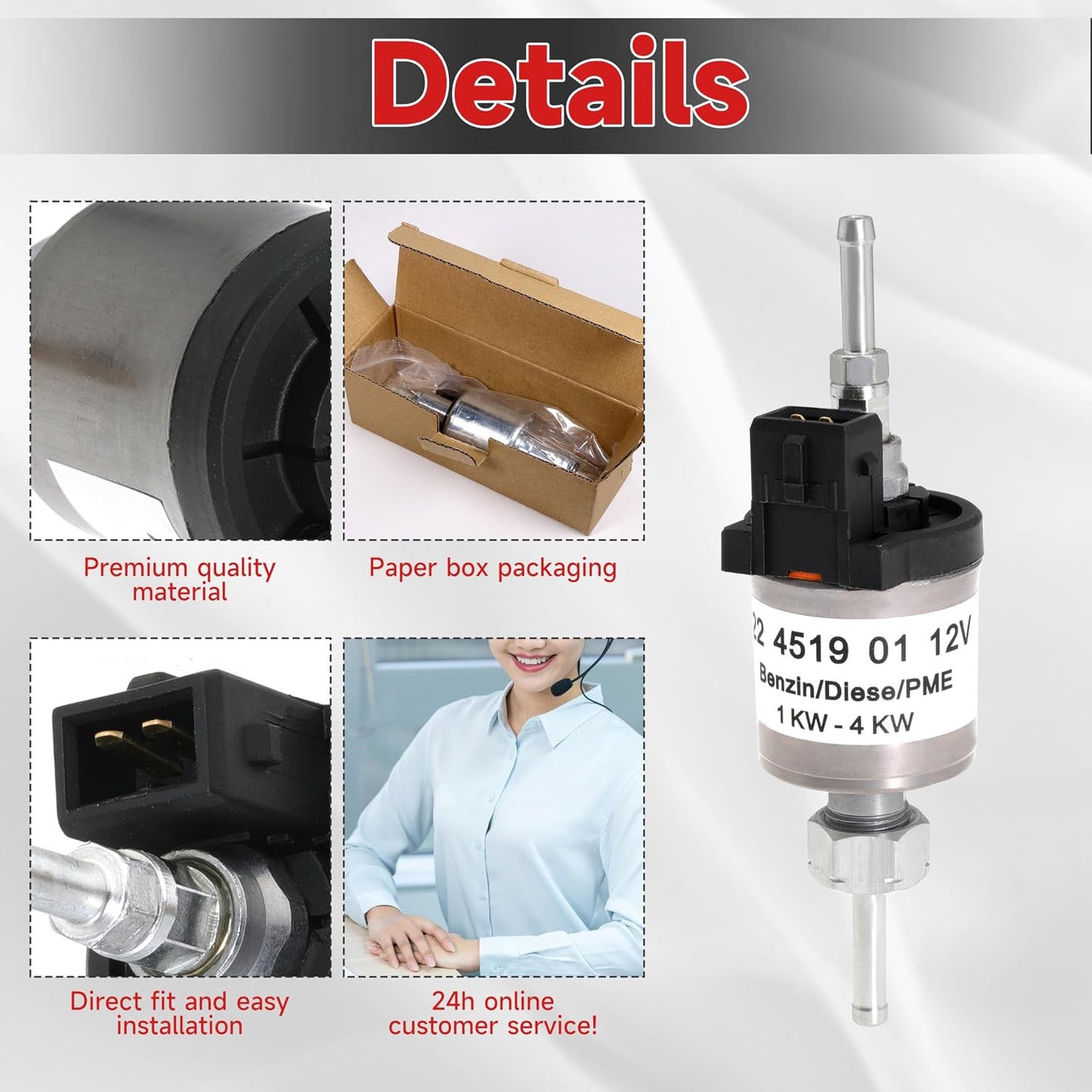 12V 22ML Fuel Pump for Espar Eberspacher Airtronic D2 D4 1KW-4KW Diesel Dosing Pump Heater Replaces 22451901 224519010000