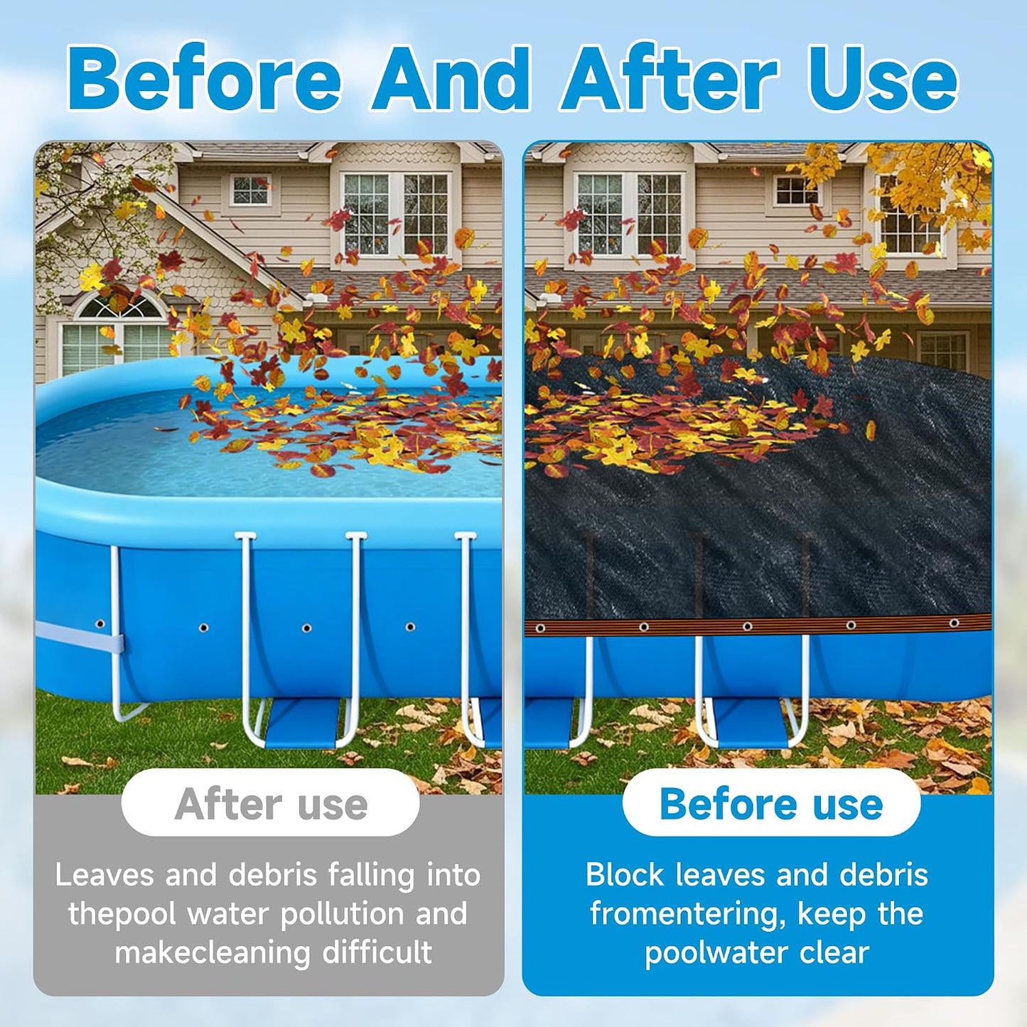Pool Leaf Net Cover 15x30 Oval Above Ground, Black Mesh Swimming Pool Net Cover with Winch & Cable, Heavy-Duty Tear Resistant UV-Protected Weatherproof (Black, Oval-15FTX30FT)