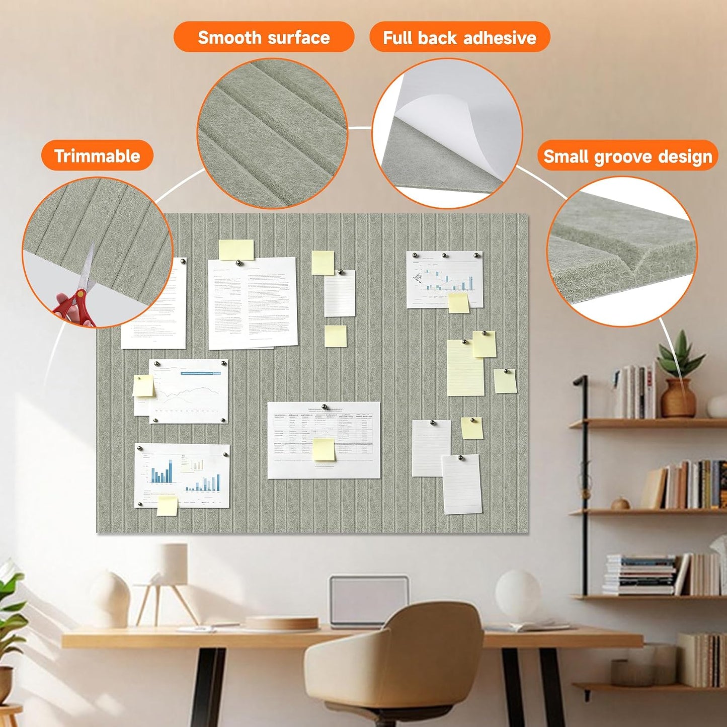 Large Splicing Felt Bulletin Board Cork Board Alternative 48" x 36" Felt Pin Board for Home Office Classroom Wall Decor Felt Wall Panel with Pushpins Tabs(Fine-Stripe 12 Pack, Light Green)