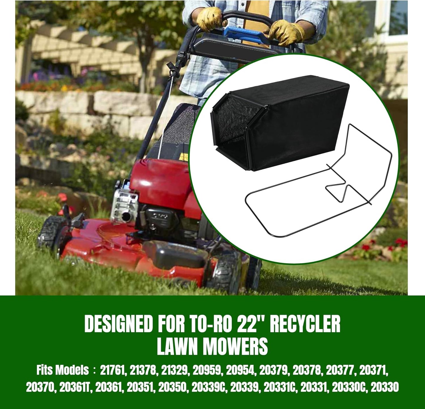 Grass Catcher Bag and Frame Kit for to-ro 22" Recycler Lawn Mower Replace 115-4664 132-4483-03 114-2639-03