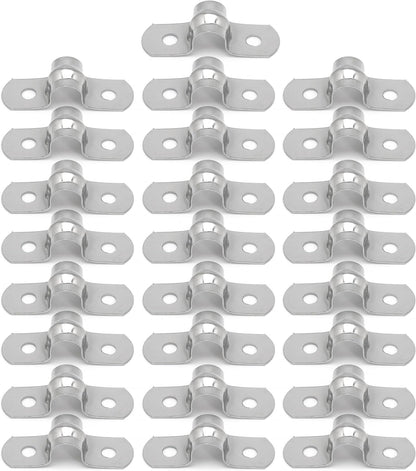 25pcs M12 304 Stainless Steel Rigid Pipe Strap Two Hole Cable Strap u Bracket Pipe Clamps Heavy Duty Pipe Fasten Holder for Tube, Pipe or Wire Cord Installation (25, 12MM（1/2"）)