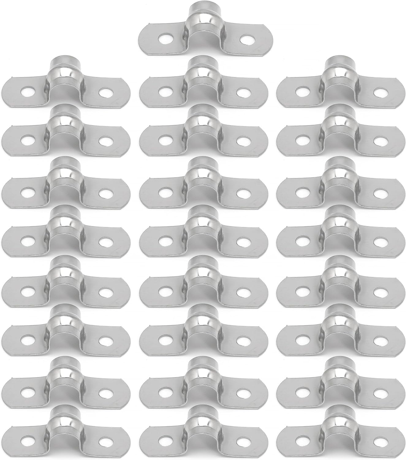 25PCS M10 304 Stainless Steel Rigid Pipe Strap Two Hole Cable Strap u Bracket Pipe Clamps Heavy Duty Pipe Fasten Holder for Tube, Pipe or Wire Cord Installation (25, 10MM（3/8 "）)