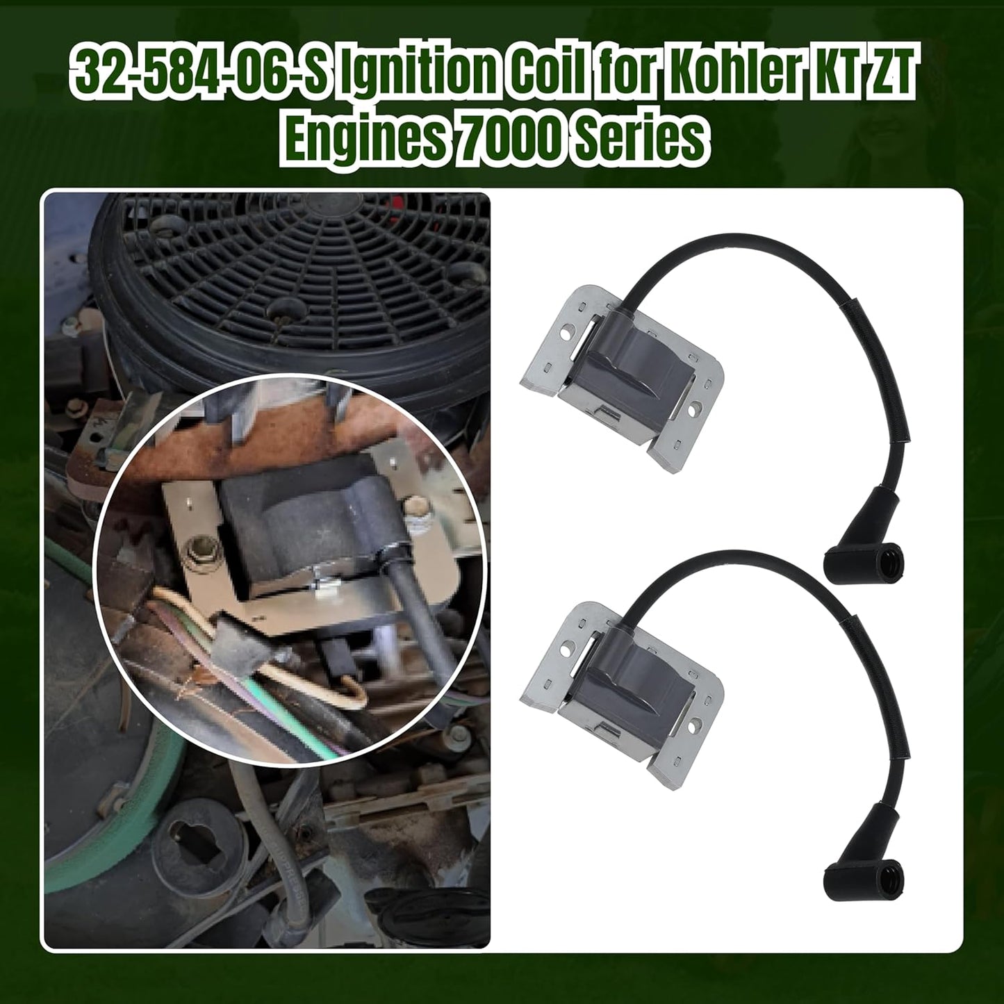 2Pcs 32-584-06-S Ignition Coil with Valve Cover Gaskets for Kohler KT ZT Engines for 7000 Series Engine with Stamped Steel Valve Cover