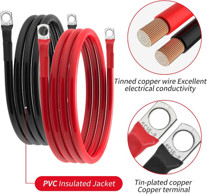 6 AWG Battery Cable 6 Gauge Battery Wires with 5/16 terminals Power Inverter Cables for Solar Boat Marine RV Car (5FT, with 3/8"+5/16" Top Post Set)