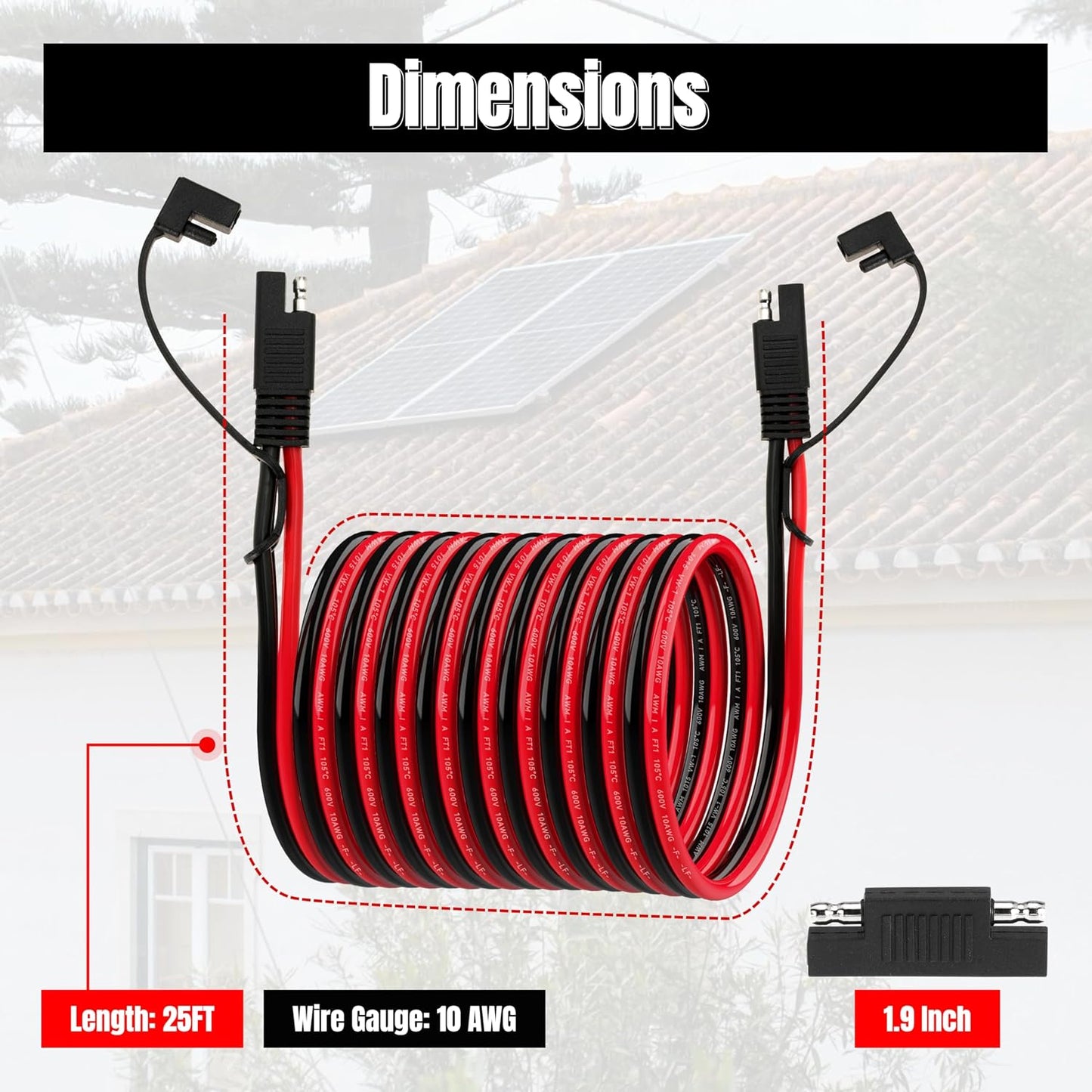 25FT 10AWG SAE Extension Cable, 10 AWG SAE Quick Disconnect Wire Harness 10 Gauge with Polarity Reverse Adapter for Solar Panel RV Battery Automotive and Marine Applications (10AWG 25FT)