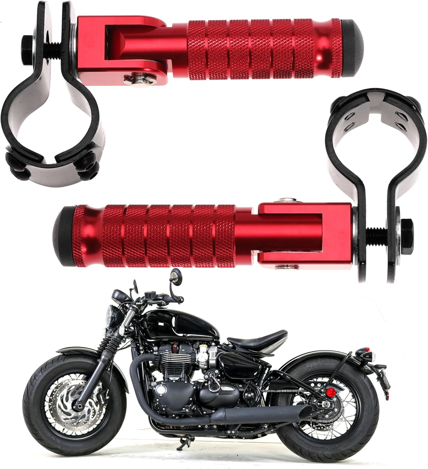 M8 Motorcycle Footrests For Yamaha For Honda For Suzuki For Aprilia 90 Degree Foldable Footpegs Motorbike MiniBike Dirt Pit Bike CNC Motorcycle Folding Footpegs Rearsets Folded Footrest (Red)