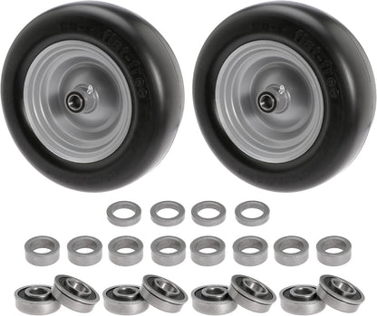 11x4.00-5" Front Wheel Flat Free Mower Tire, Solid Smooth Tire for John Deere for Craftsman for Toro Zero Turn Lawn Mower with 3.4"-5" Center Hub and 3/4" 5/8" 1/2" Precision Bearings (Silver-2pc)